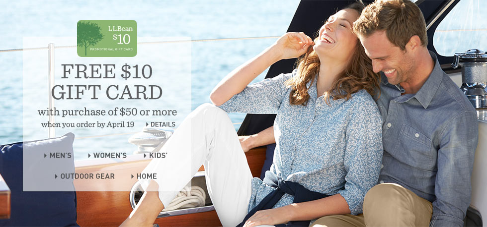 Free $10 gift card with purchase of $50 or more when you order by April 19